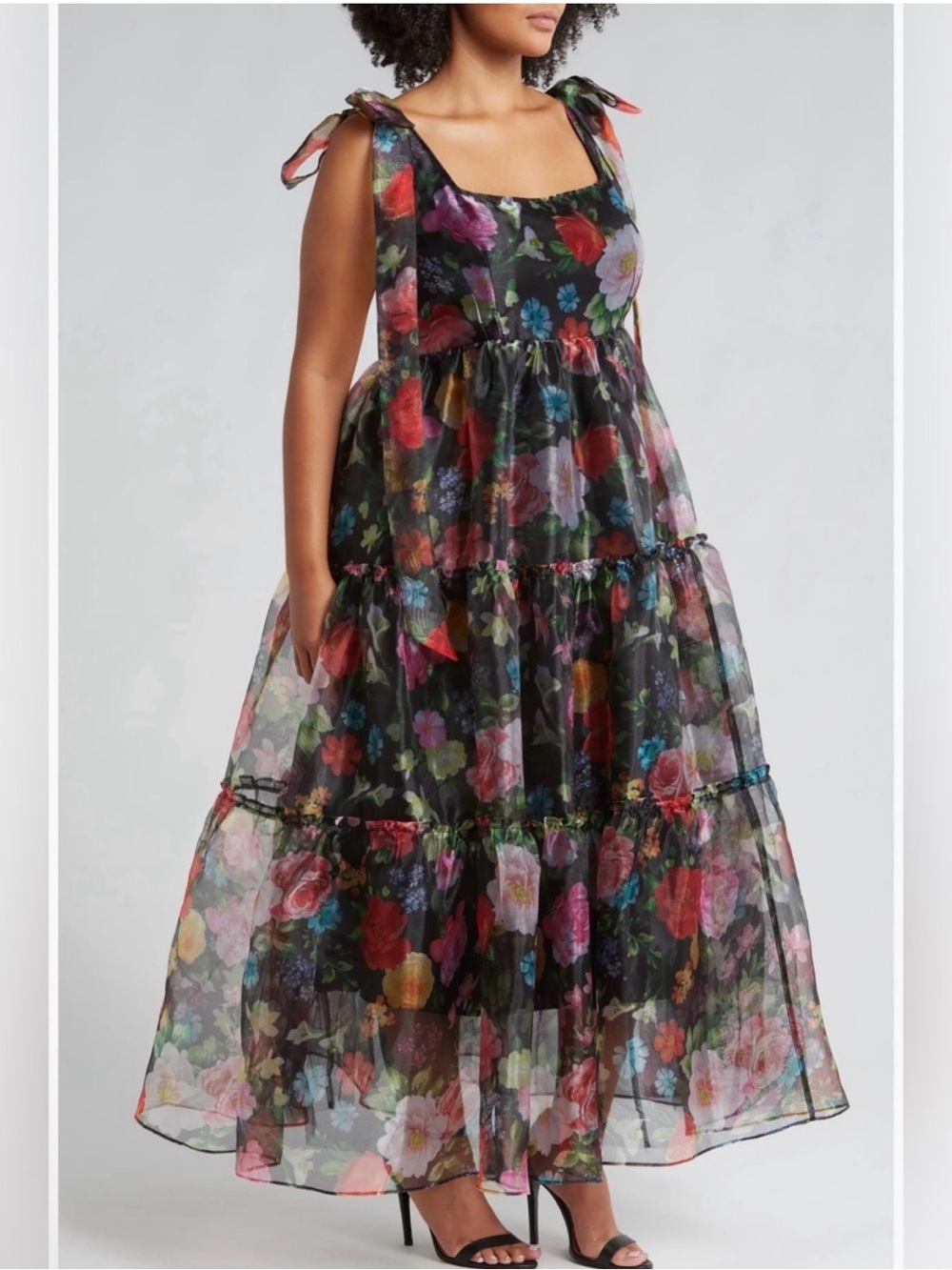 Floral Organza Tiered Maxi Dress